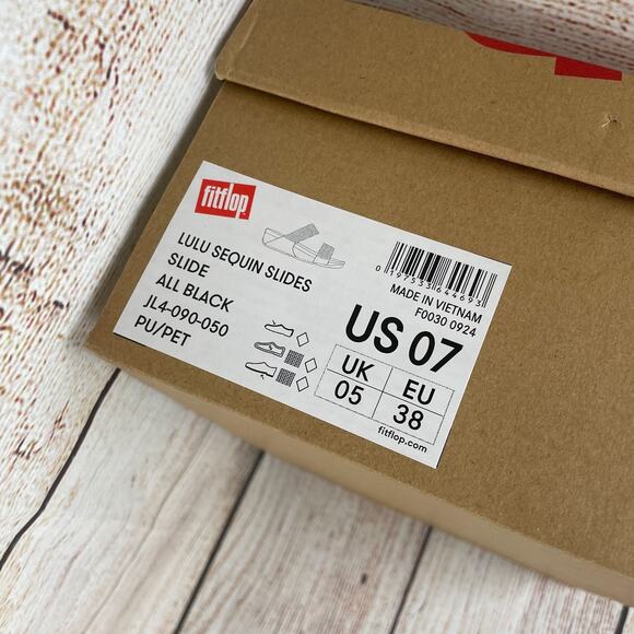 FitFlop Lulu Sequin Slides Womens Size 7 Sandals All Black - Picture 10 of 10